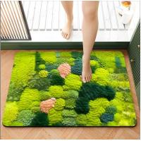 China Moss Green Plant Non-Slip Absorbent Bath Mat Flocking Bathroom Waterproof Carpet on sale
