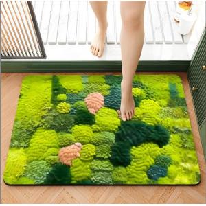 Moss Green Plant Non-Slip Absorbent Bath Mat Flocking Bathroom Waterproof Carpet