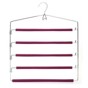 5 Layers Chrome Wire Hangers , Space Saving Trouser Hangers With Swing Arm