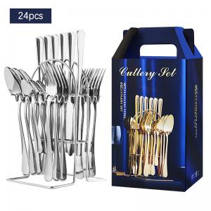 ODM Stainless Steel Silverware Set 24 Piece Cutlery Set With Storage Rack