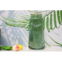 China Green Fluted Vase with Golden Metal Top Glass Vase Home Office Decorative Flower Holder on sale