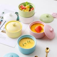 China Oven safe Ceramic Creme Brulee Ramekins Bowls With Lid Cake Pudding Ceramic Dessert Bowl For Restaurant Wedding on sale