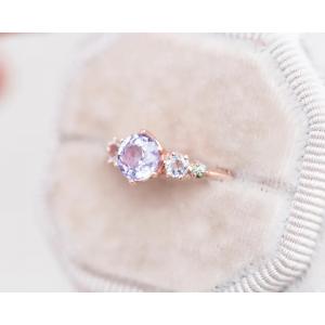 Natural Lavender Quartz Ring , 925 Sterling Silver Rose Gold Plated Five Stone Ring