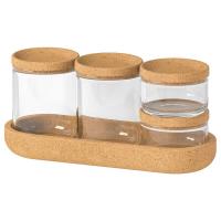 Natural Color Storage Glass Jars With Cork Lids And Cork Tray Set Of 5 Eco Friendly