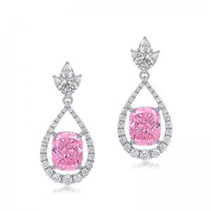 Stylish 925 Sterling Silver Pink Gemstone Oval Halo Earrings