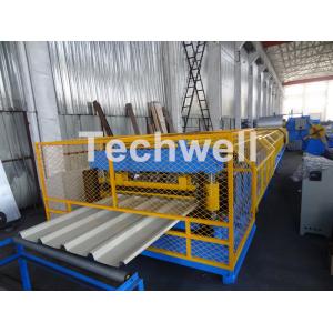 China Customized Trapezoidal Profile Roof Roll Forming Machine With Hydraulic Post Cutting Device supplier
