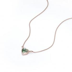 925 Silver Simple Natural Light Brilliant Elegant Green Heart Shaped Moss Agate Necklace For Sale