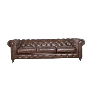 China Rolled Arms Three Seater Brown Leather Sofa , 100 Genuine Leather Couch Home Furniture supplier