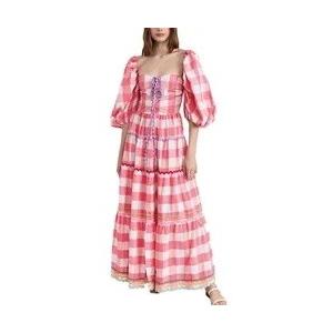                  Ladies Puff Sleeve Dress for Women Ruching Checks Clothing Manufacturers Elegant Cotton Custom Logo Maxi Dress             