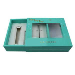 China Sliding Green Color Cosmetic Packaging Box With Display Window supplier