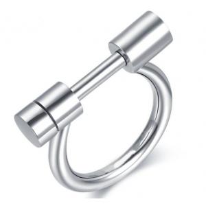 China Stainless Steel Fashion Jewelry Dumbbell Shaped Finger Ring for Women Silver Golden Color Open Finger Rings supplier