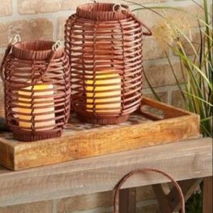 China Metal Plastic LED Gift Light Wicker Lantern Set Magnetic Removable LED Candle W Timer supplier