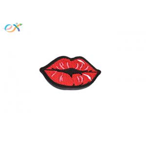 China Womens Dress Iron On Embroidered Patches Red Lips Logo Heat / Scissor Cut Border supplier