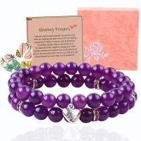 China Round Shape Purple Gemstone Amethyst Bead Bracelet 4/6/8/10/12mm on sale