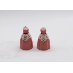 China Handmade Dolomite Ceramic Salt And Pepper Shakers Set Pink Ballet Dress Design supplier