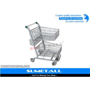 Metal Double Basket Shopping Cart , 2 Basket Shopping Trolley For Supermarket