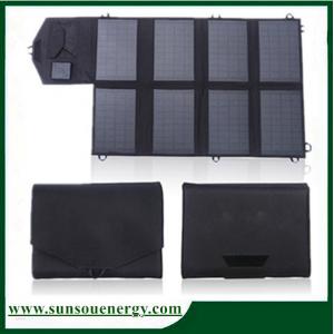 Hot selling 8 foldings 28w dual voltage controller auto solar charger for laptop battery / Ipad / Iphone for travel