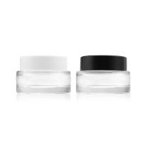 China Black White Round Face Cream Jar Clear Glass Cream Jar Cosmetic Packaging 50g 30g on sale