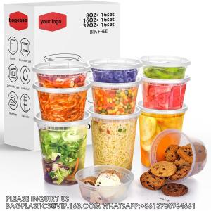 8,16,32oz Plastic Deli Containers With Lids,Freezer Food Storage Containers Airtight,Disposable Take Out Deli Cups