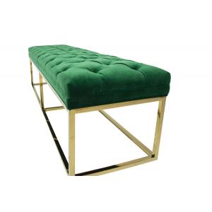 China HOT sale modern classic green velvet fabric tufted upholstery bench stainless steel frame ottoman for wedding event supplier