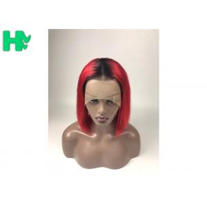 Red Colored 100% Brazillian Human Hair Lace Front Bob Wigs No Foul Odor
