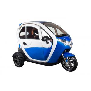 Blue Enclosed Electric Tricycle With Safety Belt Disc Brake System Sightseeing