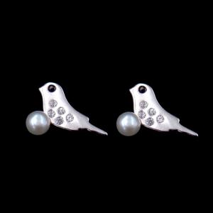 China Birds Shaped 925 Silver CZ Stone Earrings Stub For Girls Size11 X 8 MM supplier