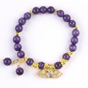 8mm Crystal Purple Cat Eye Bead Polished Gemstone Stretch Bracelets