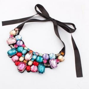 Black Strap Dance Costume Accessories Sparkle Rhinestone Statement Necklace