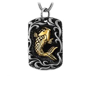 China Women and Men Thai Sterling Silver Tag Vintage Style Goldfish Tag Necklace(N6030808) supplier