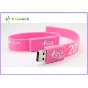China Pink Silicon Wristband USB Flash Drive Silicon bracelets USB Flash Memory , Multi Color USB 2.0 Bracelet Memory Stick supplier