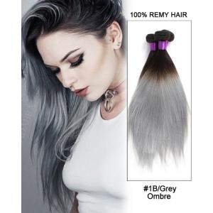 1B Gray Ombre Human Hair Extension Weave Silky Straight 100% Indian Remy Hair