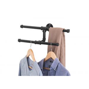 Black Malleable Iron Pipe Industrial Pipe Coat Rack Wall Mounted 2 Tier Hanging Garment Rack