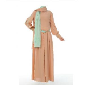 China Long Sleeve Relaxed Ankle Maxi Dress Round Neck With Polyester supplier