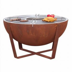 Large Semi Sphere Wood Burning Corten Steel Fire Bowl And Plancha Grill