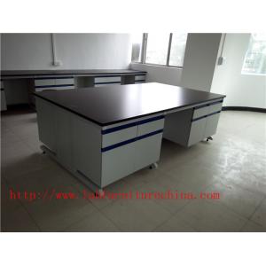 China 3750 mm Wood Frame Blue / White Science Lab Testing Tables Furniture For High School Lab wholesale