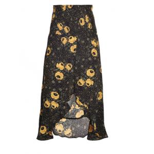 Beautiful Floral Print Long Chiffon Skirt With Slit Frill In Front