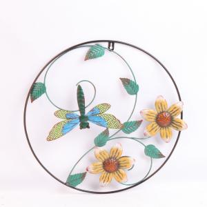 Modern Metal Wall Hanging Ornaments Round Frame With Dragonfly Butterfly Leaf Flower
