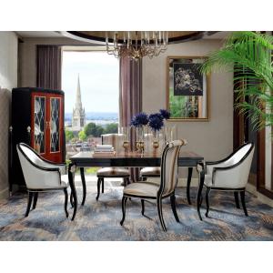China New classic Luxury room Furniture Dining Tables in glossy painting Ebony wood with Fabric Upholstered Chairs and Buffet supplier