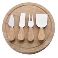 Oak Handle Stainless Steel Cheese Knife Set Kitchen Cake Knife And Spatula Set