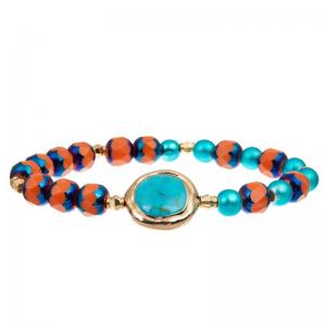 Gold Edge Turquoise Natural Stone Beaded Bracelet Elastic Customized For Women