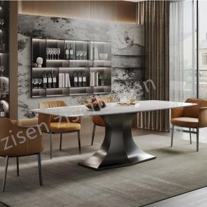 Stylish Stainless Steel Leg Dining Table ,  8 Peason Rectangle Marble Top Table