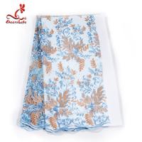 China French Luxury Embroidered Lace Fabric / Dress Voile Tulle Lace Fabric Flowers Decoration on sale