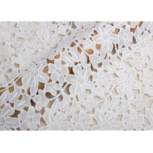 Tissu en ivoire de dentelle de bout droit de coton de guipure par la cour avec la conception de la fleur 3D