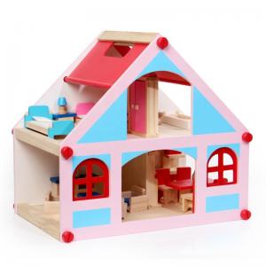 China Mansion 38cm Wooden Doll House Toys Furniture Colored supplier