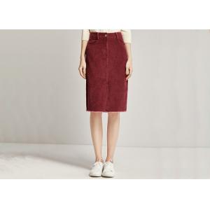 Red Corduroy Wrap Ladies Dress Skirt Knee Length Casual High Waist Skirt