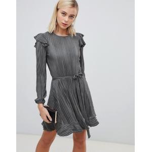 factory clothing manufacturer custom long sleeve frill belted plisse dress for woman