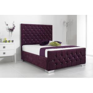 Red Wine Velvet Fabric Bed Frame Double Size Wood High Headboard Bed