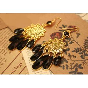Fashion women black acrylic with gold plated drop & dangle earring