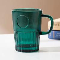 China 400ml Striped Glass Drinking Cups Green 14 Oz Glass Mug Lead Free Machine Pressed on sale